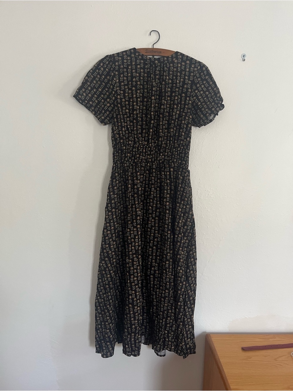 Marine Layer Annika Floral Smocked Waist Midi Dress Black Brown Button Up S NEW - Picture 5 of 9